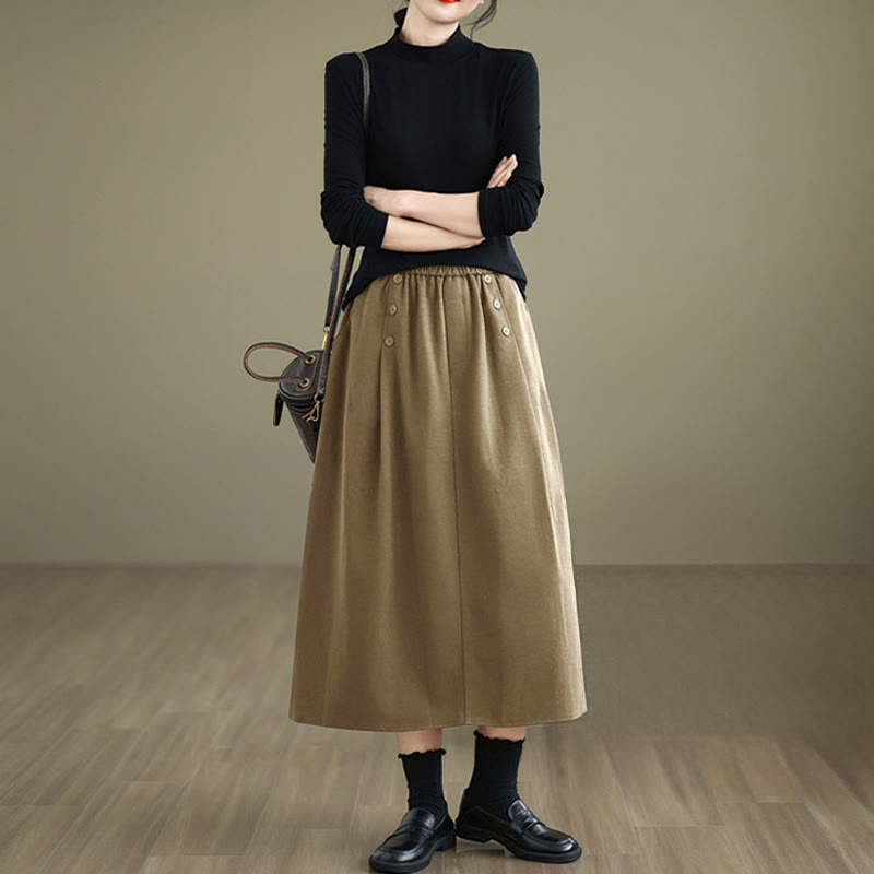 Jupe d'hiver pour femme Buddha Stones en coton pur, longueur 7-8, taille élastique, poches - image 11