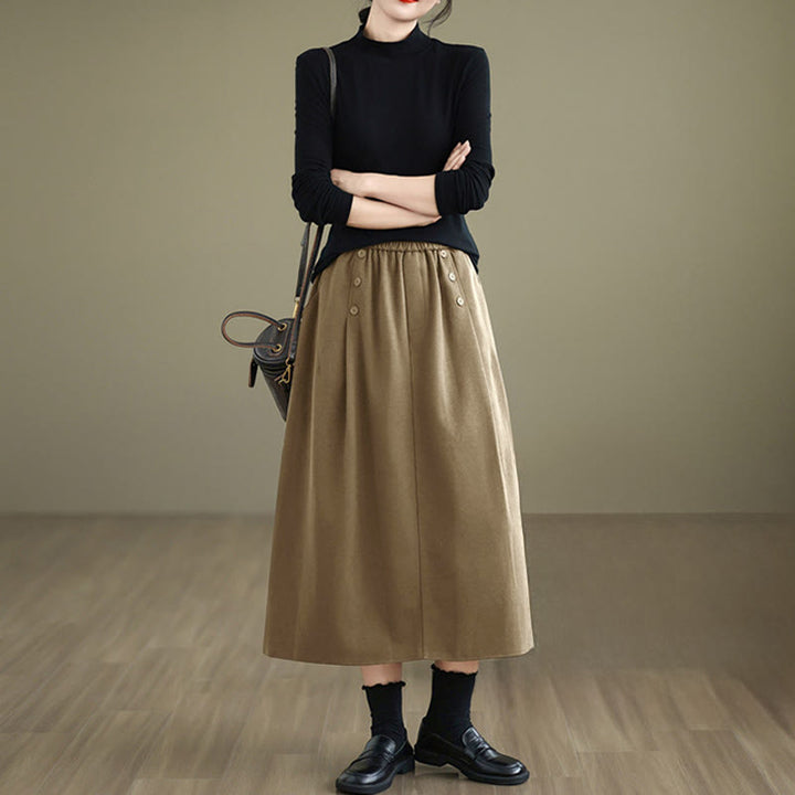 Jupe d'hiver pour femme Buddha Stones en coton pur, longueur 7-8, taille élastique, poches - image 11