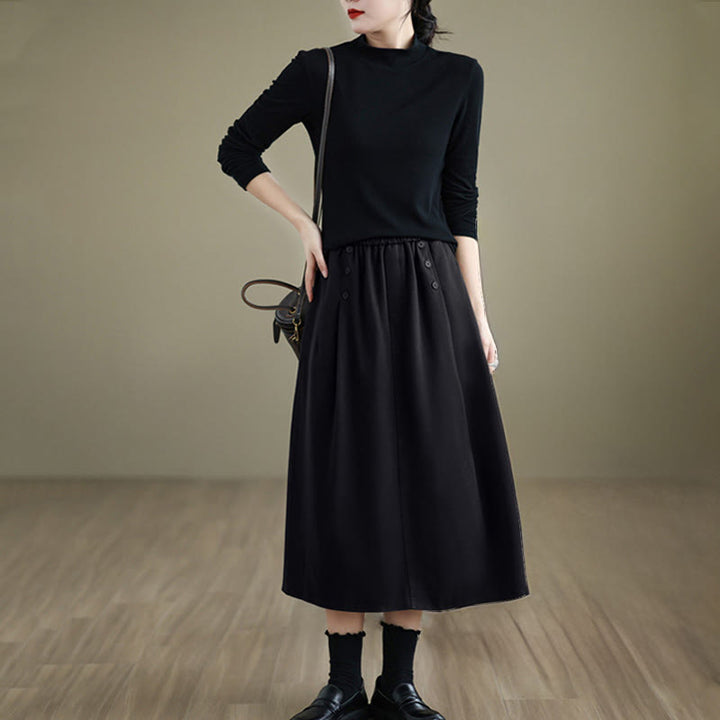 Jupe d'hiver pour femme Buddha Stones en coton pur, longueur 7-8, taille élastique, poches - image 14