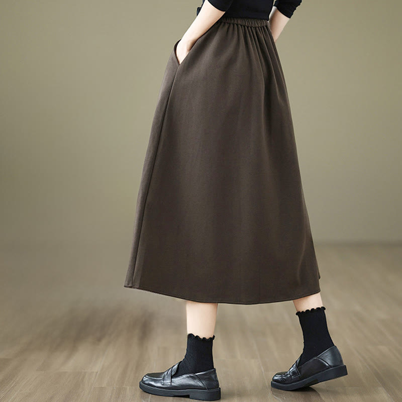 Jupe d'hiver pour femme Buddha Stones en coton pur, longueur 7-8, taille élastique, poches - image 3