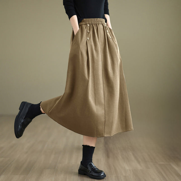 Jupe d'hiver pour femme Buddha Stones en coton pur, longueur 7-8, taille élastique, poches - DarkKhaki - US8-10，UK/AU12-14，EU40-42 (2XL) - image 10