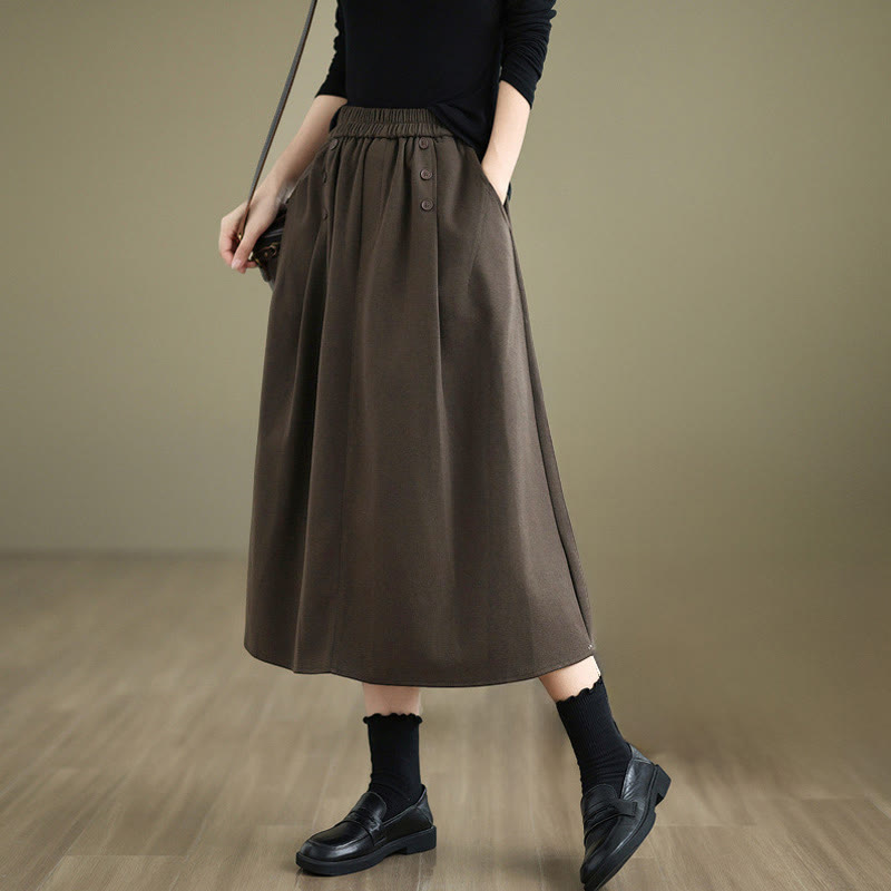 Jupe d'hiver pour femme Buddha Stones en coton pur, longueur 7-8, taille élastique, poches - SaddleBrown - US8-10，UK/AU12-14，EU40-42 (2XL) - image 1