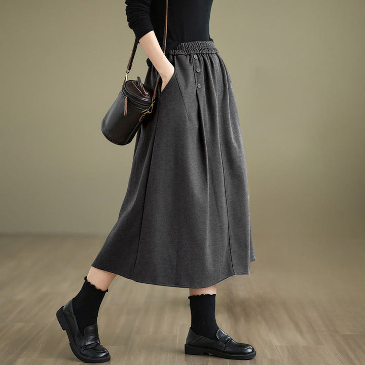 Jupe d'hiver pour femme Buddha Stones en coton pur, longueur 7-8, taille élastique, poches - Gris sombre - US8-10，UK/AU12-14，EU40-42 (2XL) - image 15