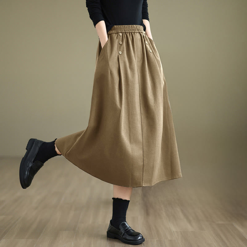 Jupe d'hiver pour femme Buddha Stones en coton pur, longueur 7-8, taille élastique, poches - Kaki foncé - US8-10，UK/AU12-14，EU40-42 (2XL) - image 10