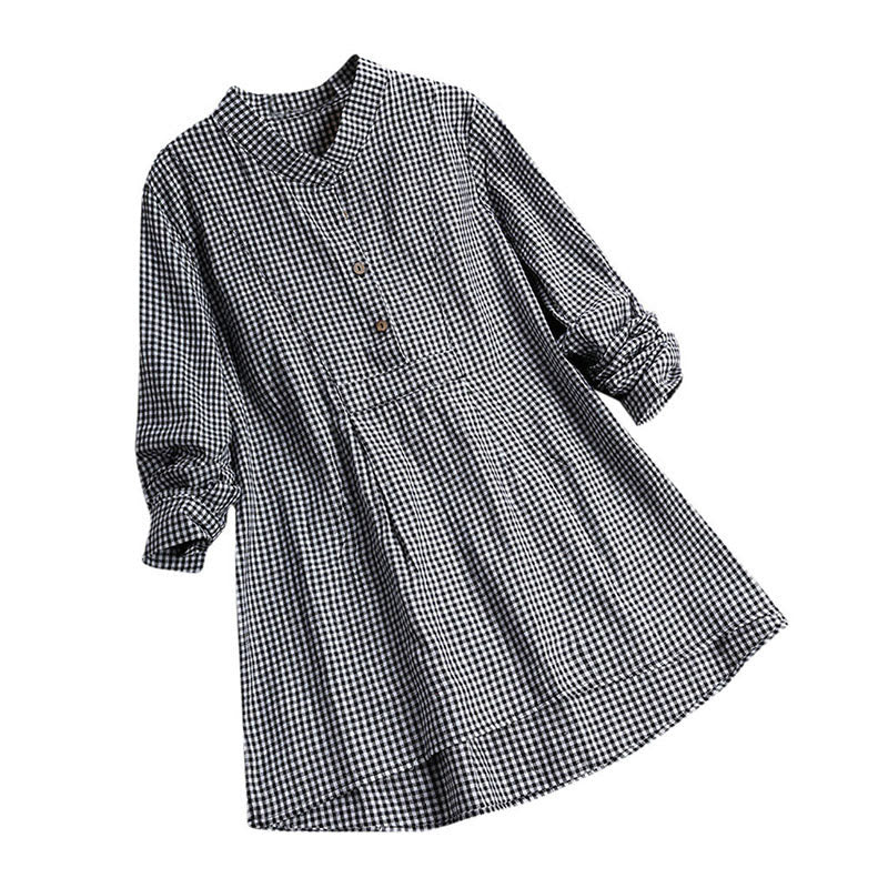 Chemise à carreaux à manches longues et boutons pour femme Buddha Stones - Noir - US16，UK/AU20，EU48 (5XL) - image 5