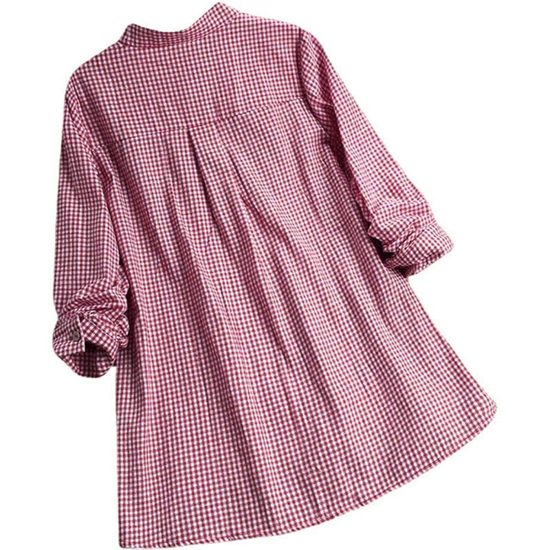 Chemise à carreaux à manches longues et boutons pour femme Buddha Stones - image 2