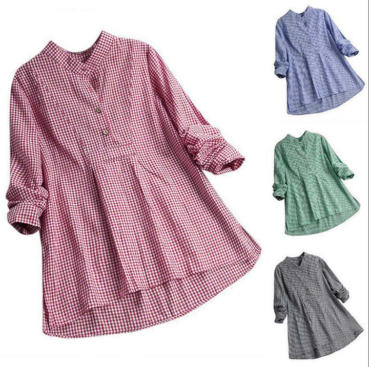 Chemise à carreaux à manches longues et boutons pour femme Buddha Stones - image 17