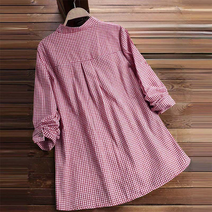Chemise à carreaux à manches longues et boutons pour femme Buddha Stones - image 3