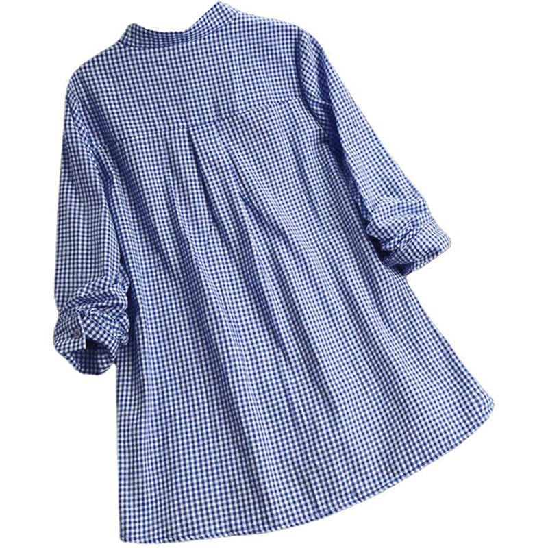 Chemise à carreaux à manches longues et boutons pour femme Buddha Stones - image 13