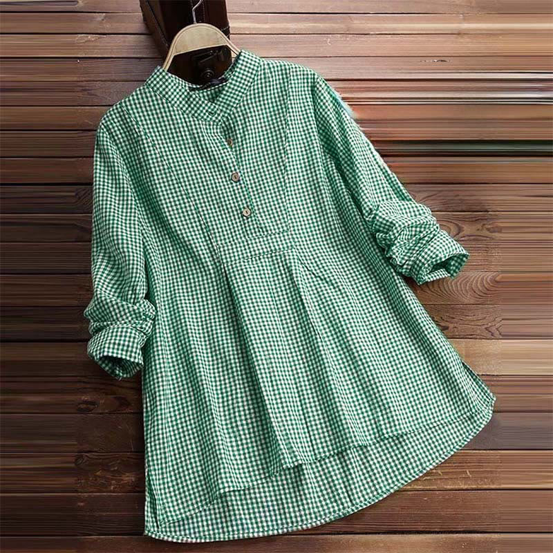 Chemise à carreaux à manches longues et boutons pour femme Buddha Stones - image 10