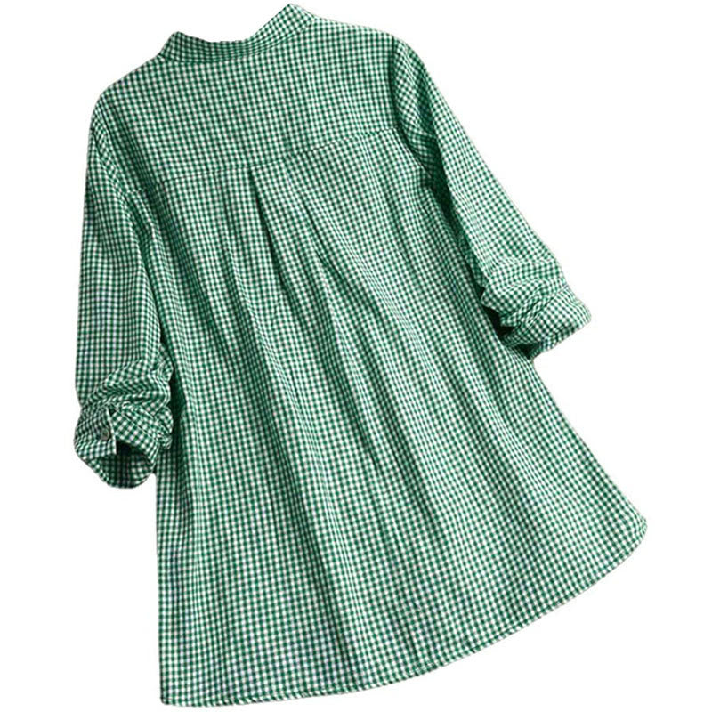 Chemise à carreaux à manches longues et boutons pour femme Buddha Stones - image 9