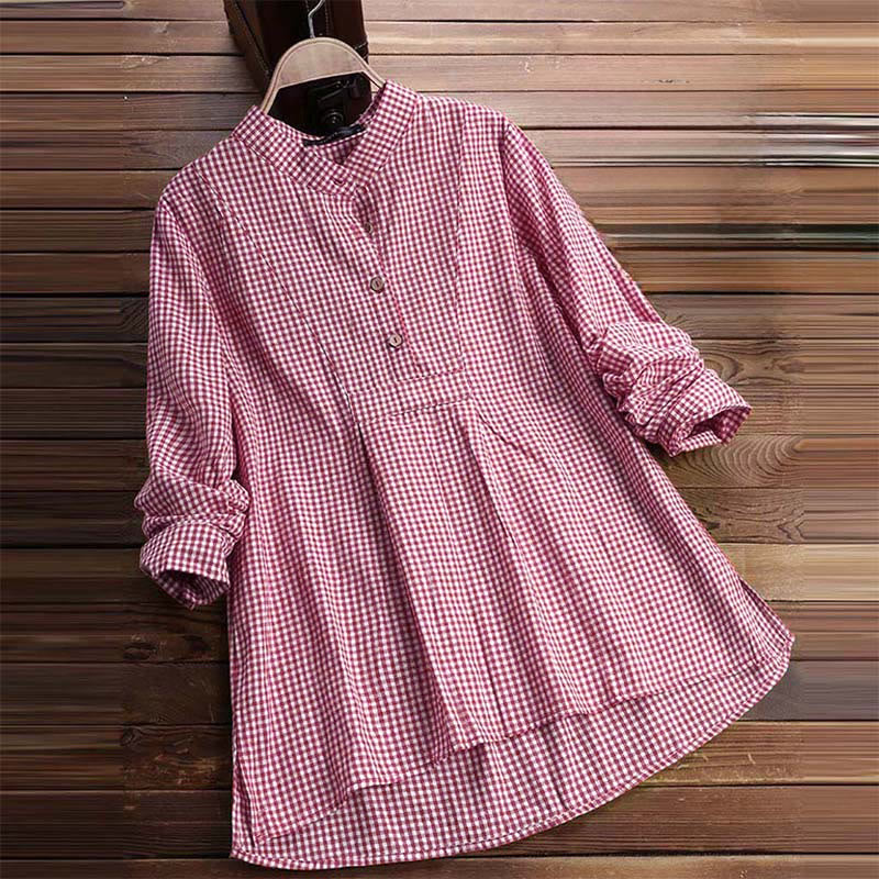 Chemise à carreaux à manches longues et boutons pour femme Buddha Stones - image 0