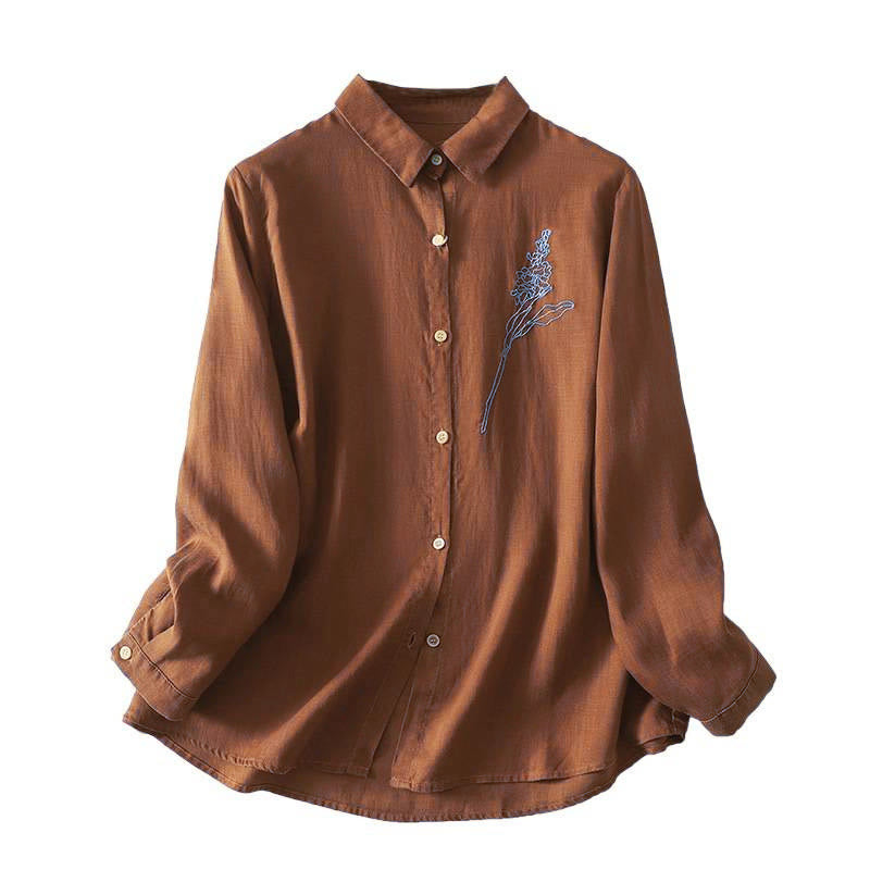 Chemise à manches longues pour femme avec boutons, motif floral brodé de Buddha Stones et de printemps - image 16