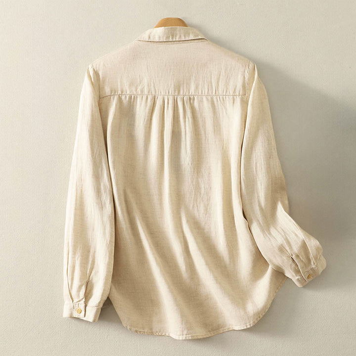 Chemise à manches longues pour femme avec boutons et broderie florale inspirée des Buddha Stones - image 2