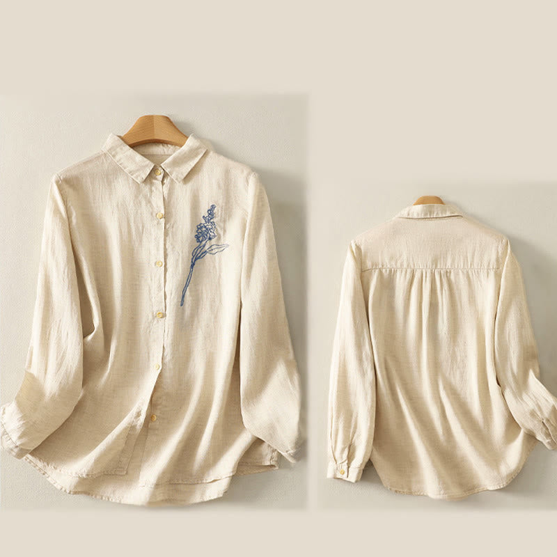 Chemise à manches longues pour femme avec boutons et broderie florale inspirée des Buddha Stones - image 10