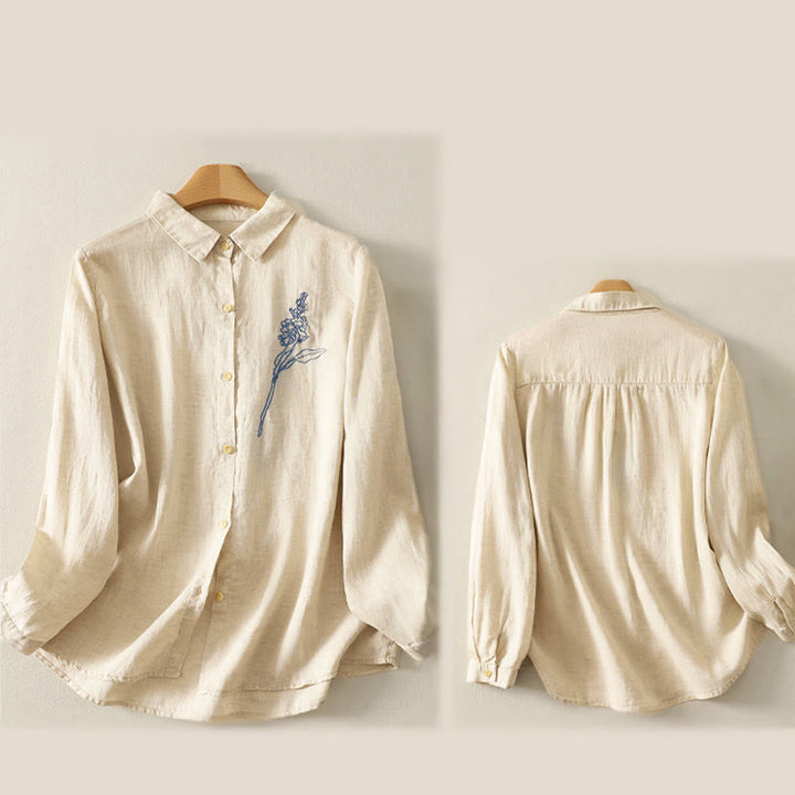 Chemise à manches longues pour femme avec boutons et broderie florale inspirée des Buddha Stones - image 10