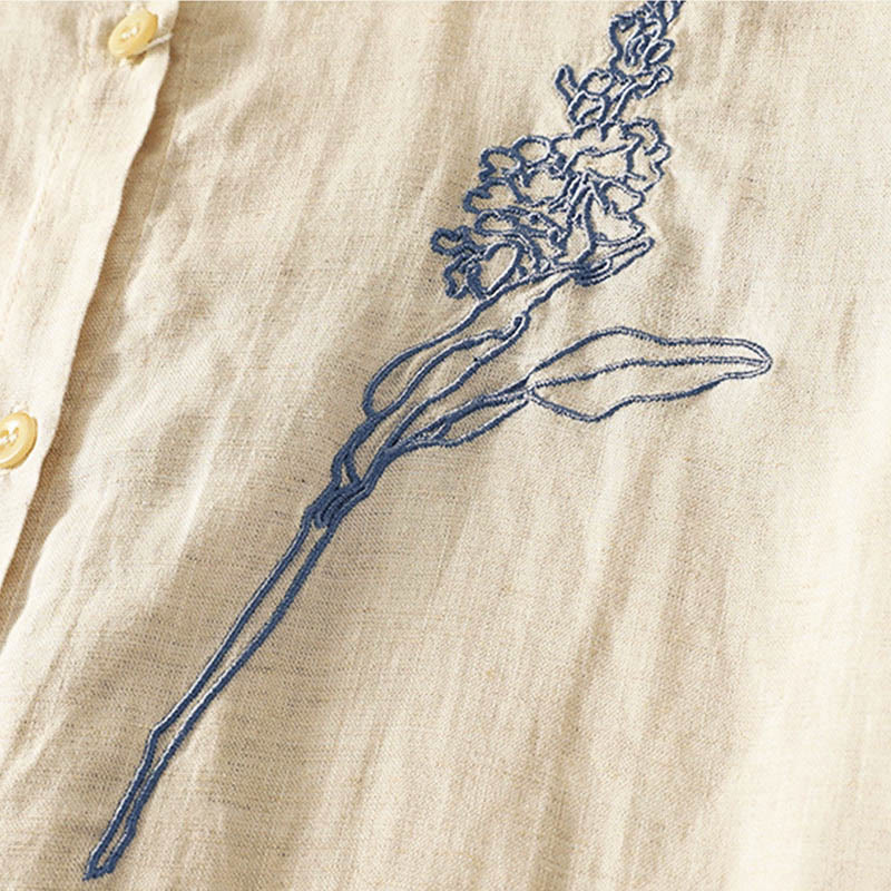 Chemise à manches longues pour femme avec boutons et broderie florale inspirée des Buddha Stones - image 6