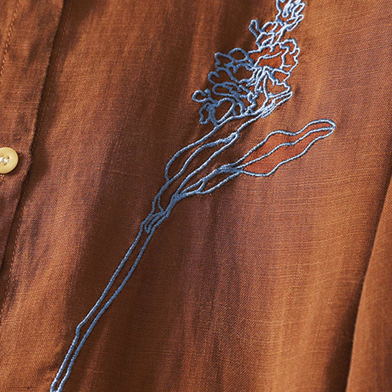 Chemise à manches longues pour femme avec boutons et broderie florale inspirée des Buddha Stones - image 13