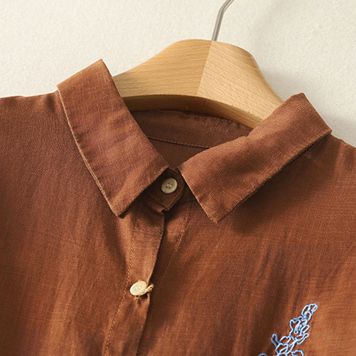 Chemise à manches longues pour femme avec boutons et broderie florale inspirée des Buddha Stones - image 12