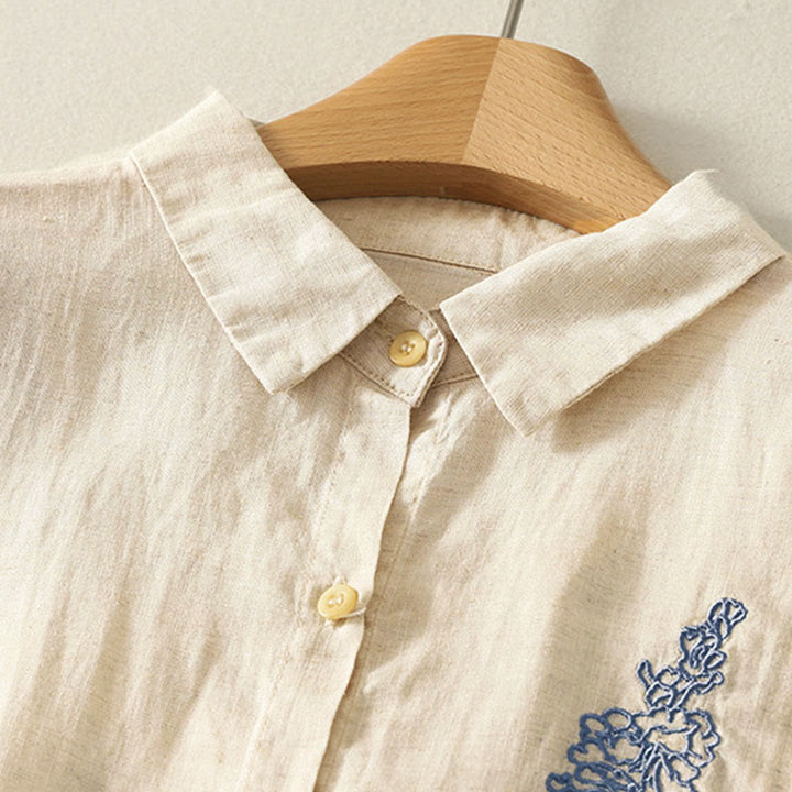 Chemise à manches longues pour femme avec boutons et broderie florale inspirée des Buddha Stones - image 3