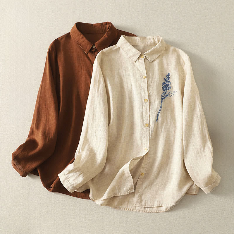 Chemise à manches longues pour femme avec boutons, motif floral brodé de Buddha Stones et de printemps - image 0