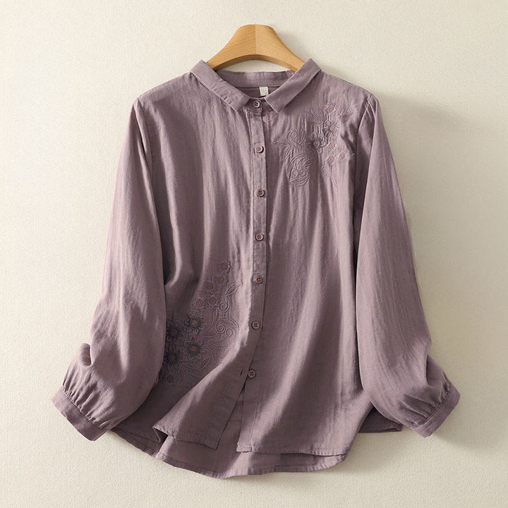 Chemise à revers à manches longues pour femme, ornée de Buddha Stones, de fleurs et de motifs de vigne. - RosyBrown - US8-10，UK/AU12-14，EU40-42 (2XL) - image 17