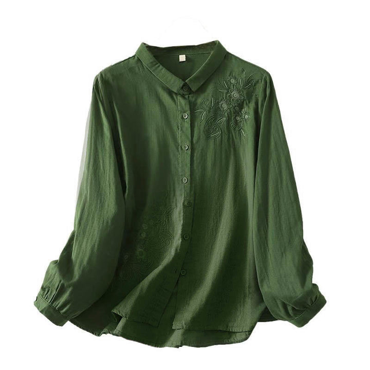 Chemise à revers à manches longues pour femme, ornée de Buddha Stones, de fleurs et de motifs de vigne. - image 6