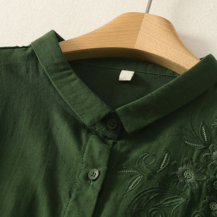 Chemise à revers à manches longues pour femme, ornée de Buddha Stones, de fleurs et de motifs de vigne. - image 2