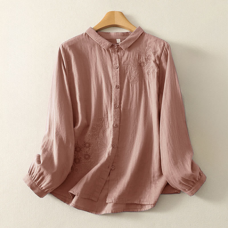 Chemise à revers à manches longues pour femme, ornée de Buddha Stones, de fleurs et de motifs de vigne. - Saumon foncé - US8-10，UK/AU12-14，EU40-42 (2XL) - image 7