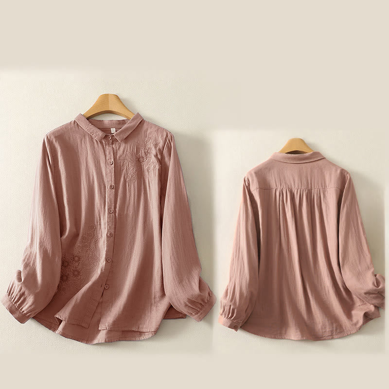 Chemise à revers à manches longues pour femme, ornée de Buddha Stones, de fleurs et de motifs de vigne. - image 16