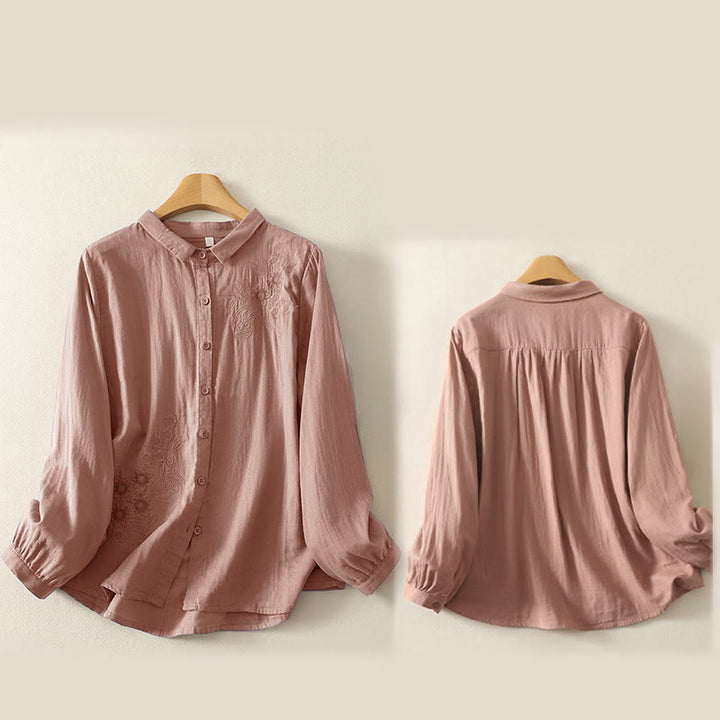 Chemise à revers à manches longues pour femme, ornée de Buddha Stones, de fleurs et de motifs de vigne. - image 16