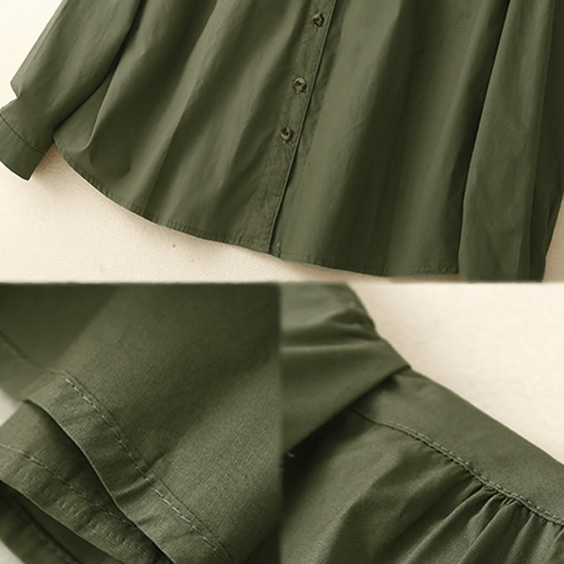 Chemise à revers en coton uni à manches longues et double boutonnage avec Buddha Stones - image 4