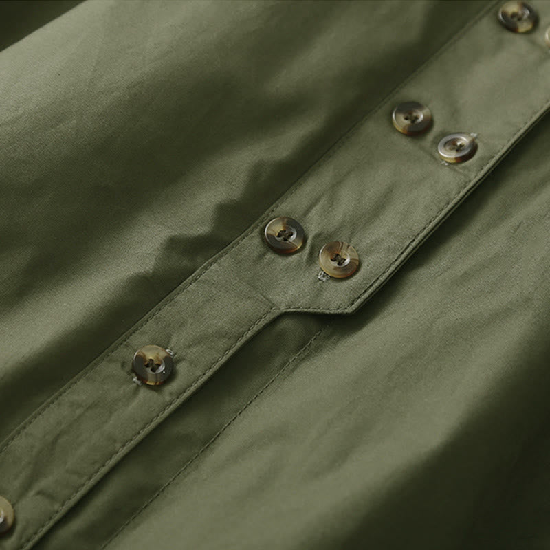 Chemise à revers en coton uni à manches longues et double boutonnage avec Buddha Stones - image 2