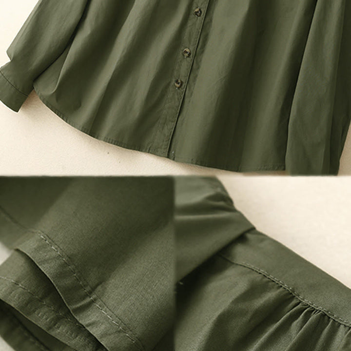 Chemise à revers en coton uni à manches longues et double boutonnage avec Buddha Stones - image 4