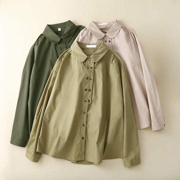 Chemise à revers en coton uni à manches longues et double boutonnage avec Buddha Stones - image 0