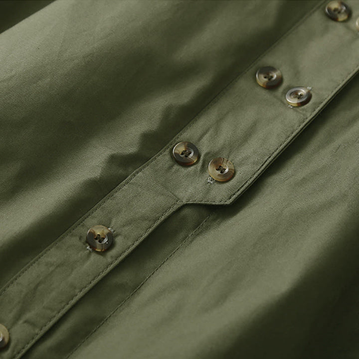 Chemise à revers en coton uni à manches longues et double boutonnage avec Buddha Stones - image 2