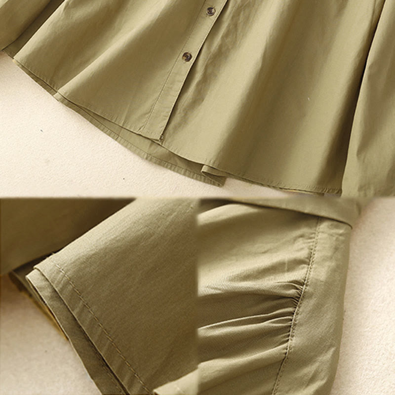 Chemise à revers en coton uni à manches longues et double boutonnage avec Buddha Stones - image 16