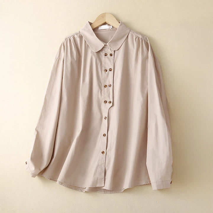 Chemise à revers en coton uni à manches longues et double boutonnage avec Buddha Stones - MistyRose - US12，UK/AU16，EU44 (2XL) - image 5