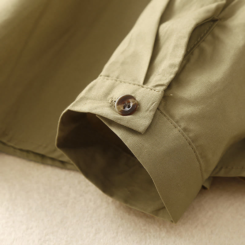 Chemise à revers en coton uni à manches longues et double boutonnage avec Buddha Stones - image 15