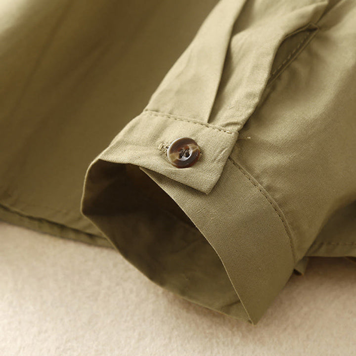 Chemise à revers en coton uni à manches longues et double boutonnage avec Buddha Stones - image 15