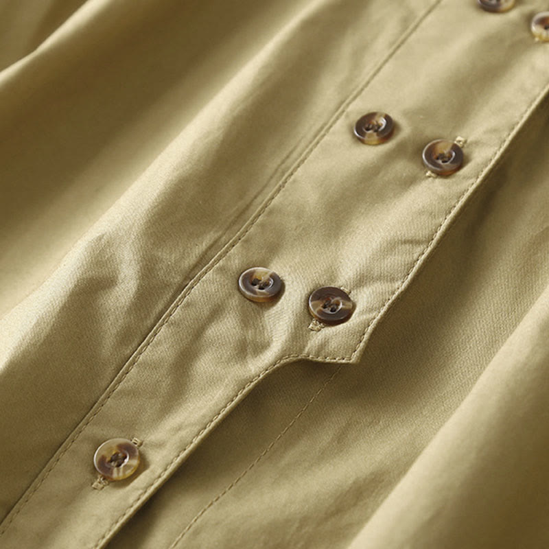 Chemise à revers en coton uni à manches longues et double boutonnage avec Buddha Stones - image 14