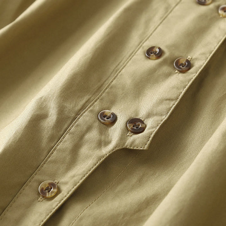 Chemise à revers en coton uni à manches longues et double boutonnage avec Buddha Stones - image 14