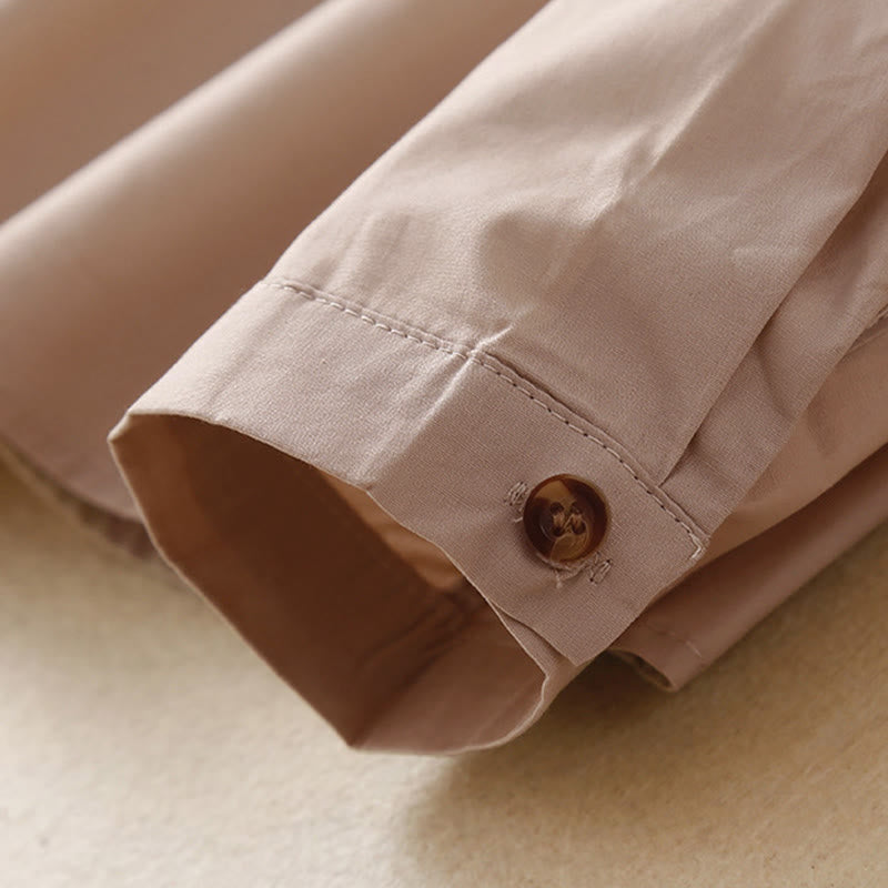 Chemise à revers en coton uni à manches longues et double boutonnage avec Buddha Stones - image 9