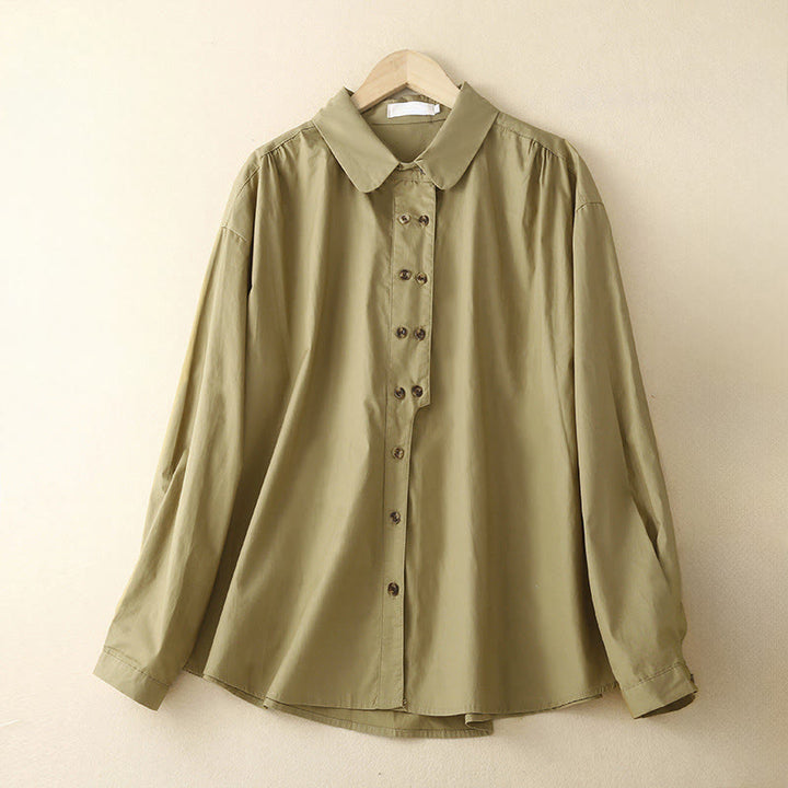 Chemise à revers en coton uni à manches longues et double boutonnage avec Buddha Stones - Kaki foncé - US12，UK/AU16，EU44 (2XL) - image 13