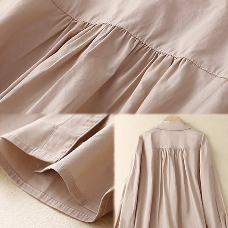 Chemise à revers en coton uni à manches longues et double boutonnage avec Buddha Stones - image 10