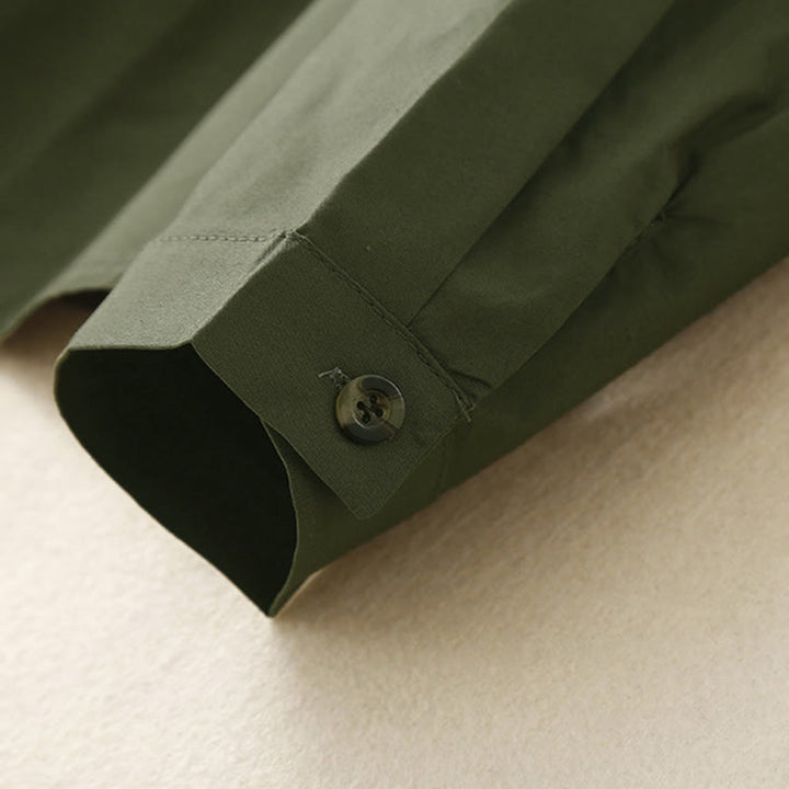 Chemise à revers en coton uni à manches longues et double boutonnage avec Buddha Stones - image 3