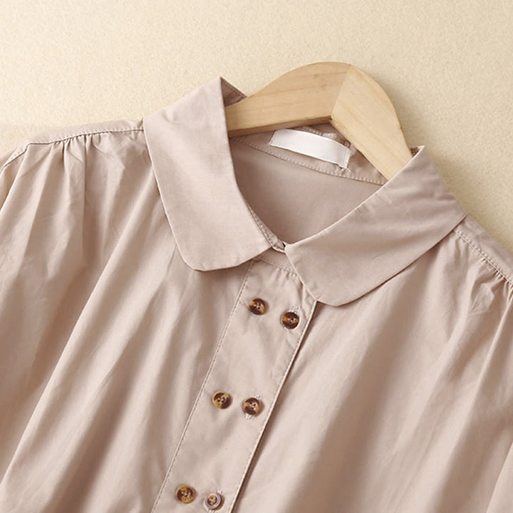Chemise à revers en coton uni à manches longues et double boutonnage avec Buddha Stones - image 6