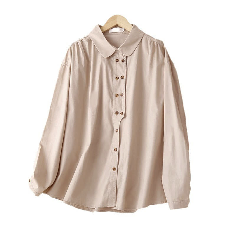 Chemise à revers en coton uni à manches longues et double boutonnage avec Buddha Stones - image 12
