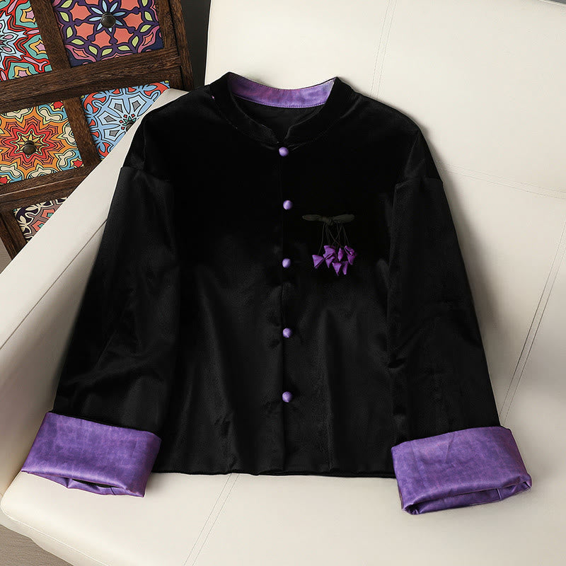 Veste épaisse à manches longues pour femme avec motif de fleurs suspendues et Buddha Stones  - Violette sombre -  US12, UK/AU16, EU44 (4XL) - image 9