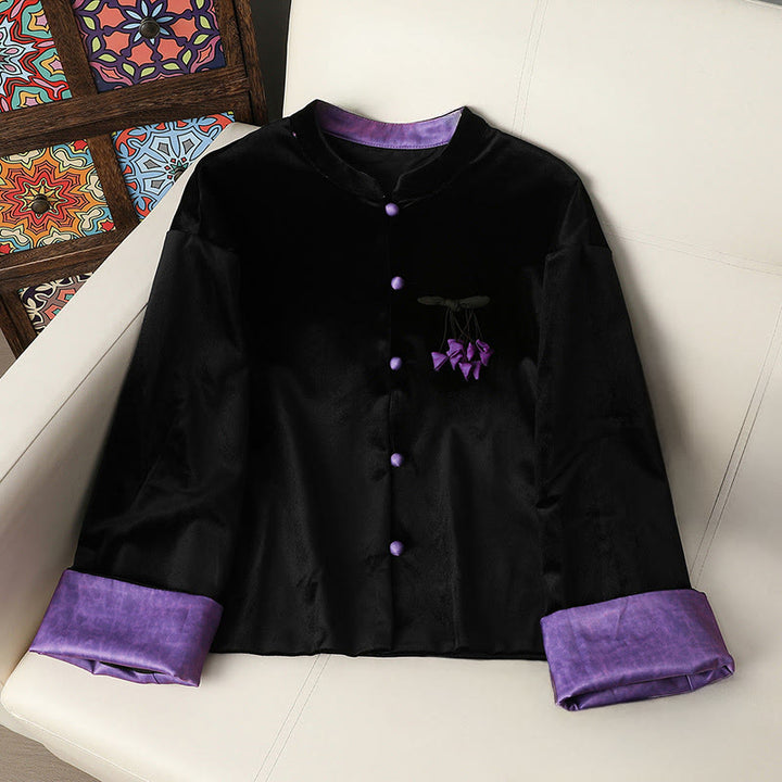 Veste épaisse à manches longues pour femme avec motif de fleurs suspendues et Buddha Stones  - Violette sombre -  US12, UK/AU16, EU44 (4XL) - image 9
